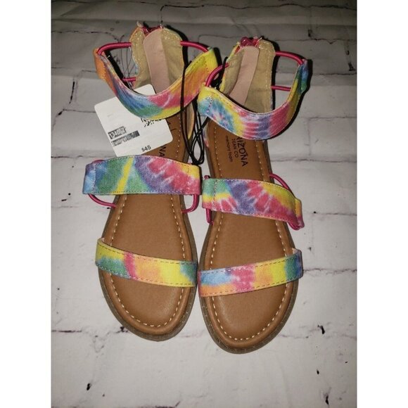 NWT Arizona Jeans Co Girl's Sandals, Pink Yellow Tie-die Size 13 - Picture 1 of 5